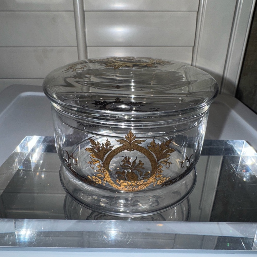 19th Century Elegant Glass Jar with Gold‎ Accents/Lid Candy Dish